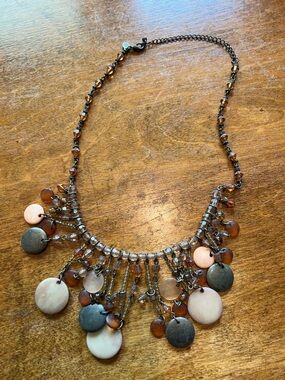 Boho Statement Necklace Earth Tone Beaded Charm Fringe Bib Necklace Neutral